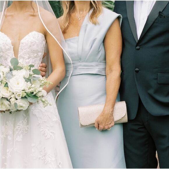 $895 Sachin & Babi Hannah Ash Blue One-Shoulder Satin Gown Maxi Dress Sz 4 - Picture 8 of 16